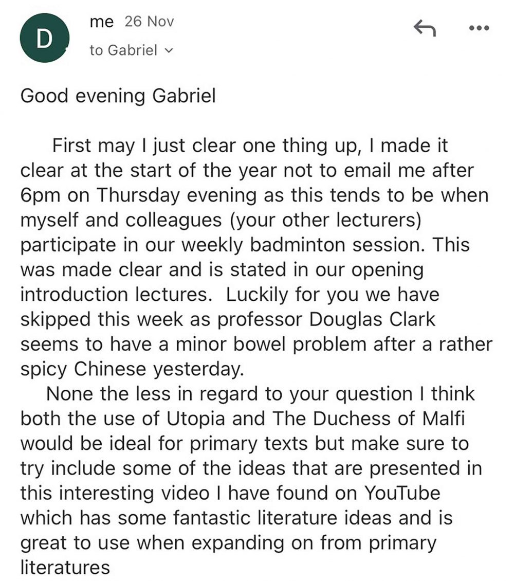 The email penned by Darragh Green - Viral News 