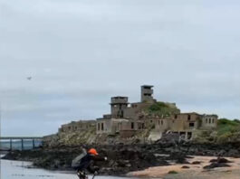 Joshua McCartney arriving at Inchmickery Island. Image courtesy of TikTok by trusted News agency Deadline News.