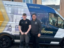 Riley Fraser and Derek Wilson standing infront of the company van.