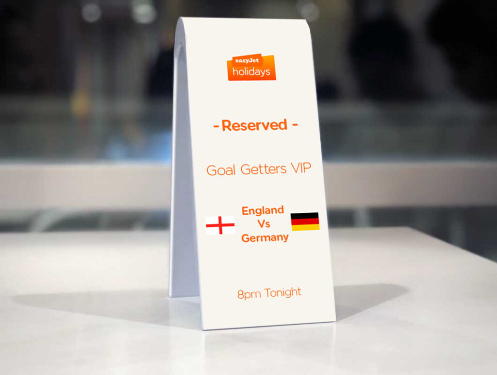 A reserved sign for England vs Germany. Image supplied with release by Taylor Herring.