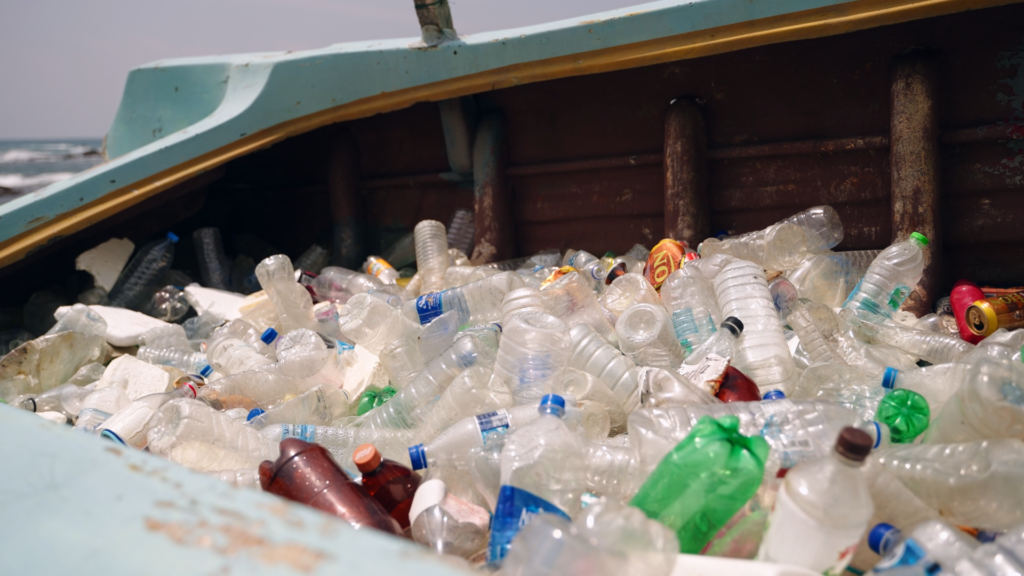 A bin filled with single use plastic bottles. Image supplied with release by Hot Tin Roof