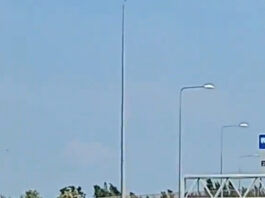 An electric sign was put up to warn motorists of the cyclist.