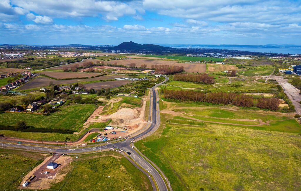 Aerial shot of Shawfair.