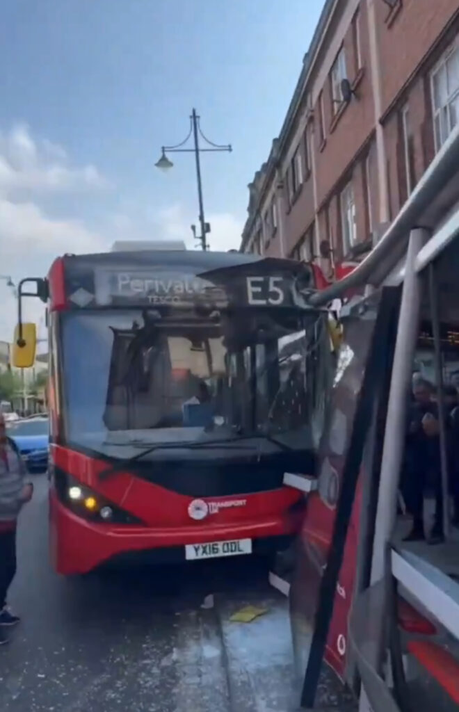 The Bus driver destroyed both the bus and the bus stop.