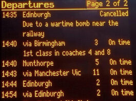 The train board telling of the cancellation