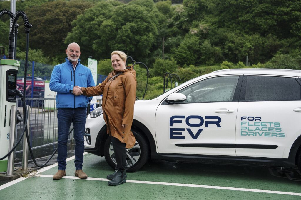 FOR EV’s Executive Director, Sales & Innovations Europe, Lindsay Wallace with Donna Mounce, Economic Infrastructure Development Specialist at South of Scotland Enterprise. Image supplied with release by Clark