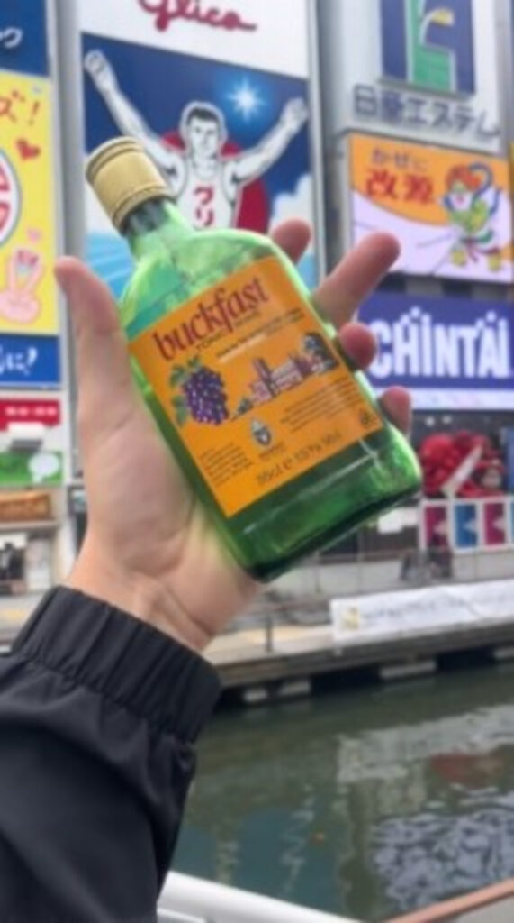 The Scots tourist holds his buckfast