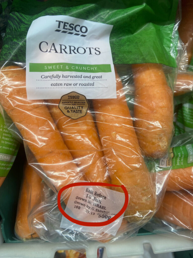The shopper claimed that the carrots were grown on 'stolen land.'