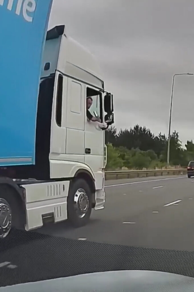 The truck driver didn't even slow down when he threw the flask.