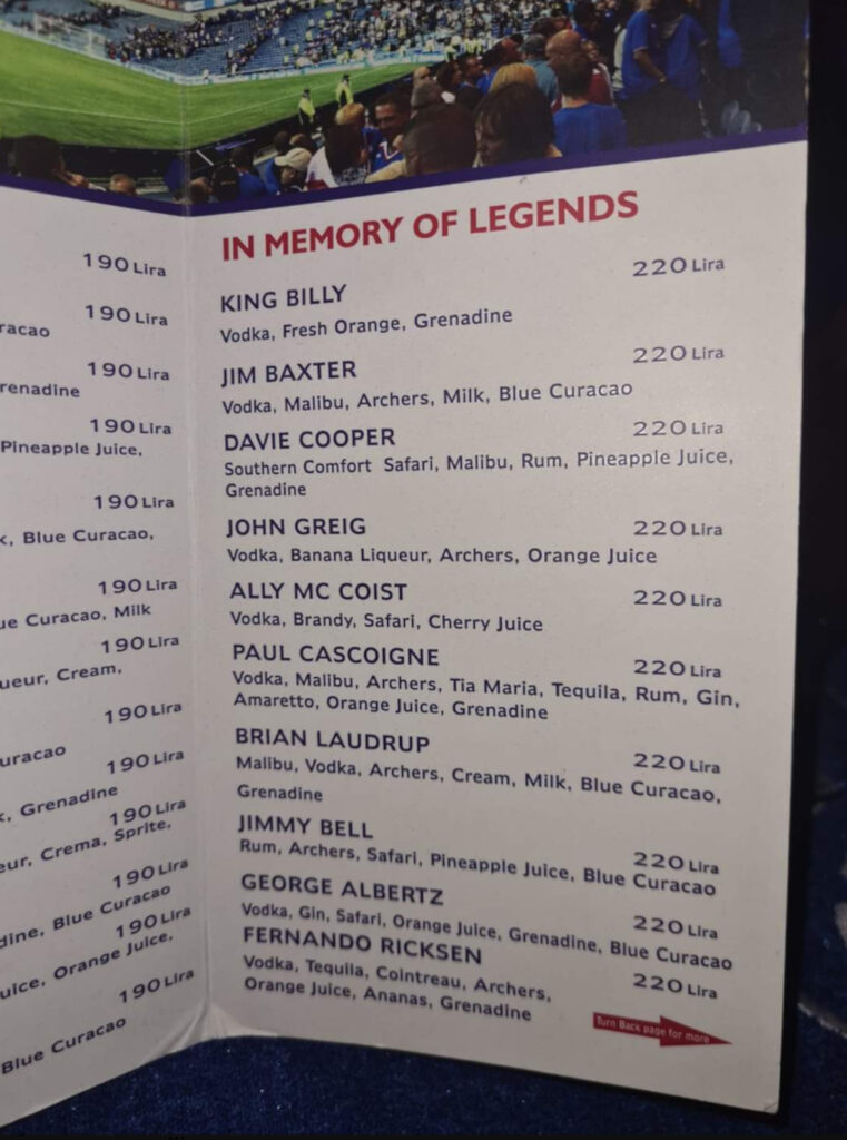 The menu honored rangers legends with their own cocktails.