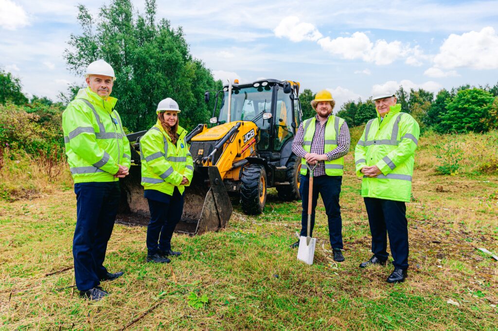 L to R: Graham McPhail, Professor Gillian Murray, Dr Ross Donaldson and Professor Gerald Buller on the site of the project. Image supplied with release by Heriot-Watt University.