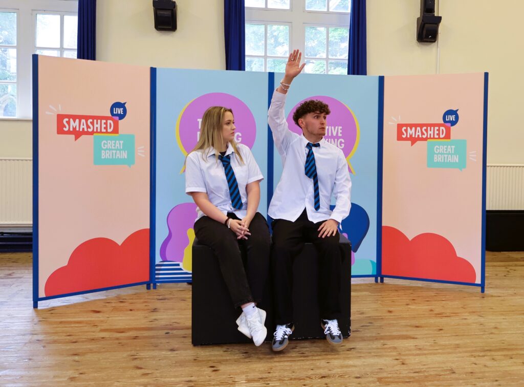 The actors performing for the secondary school kids. Image supplied with release by Frame Creates.