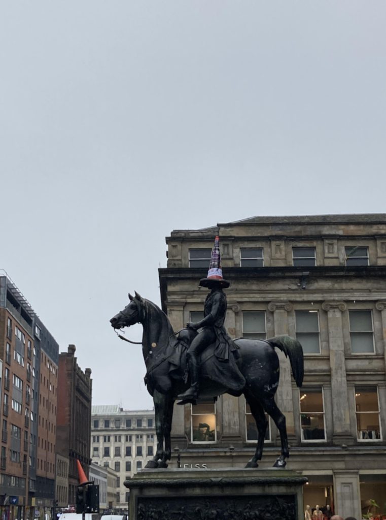 THE infamous cone on the head of the Duke of Wellington statue in Glasgow has been exploited for advertising space by cunning Scots.