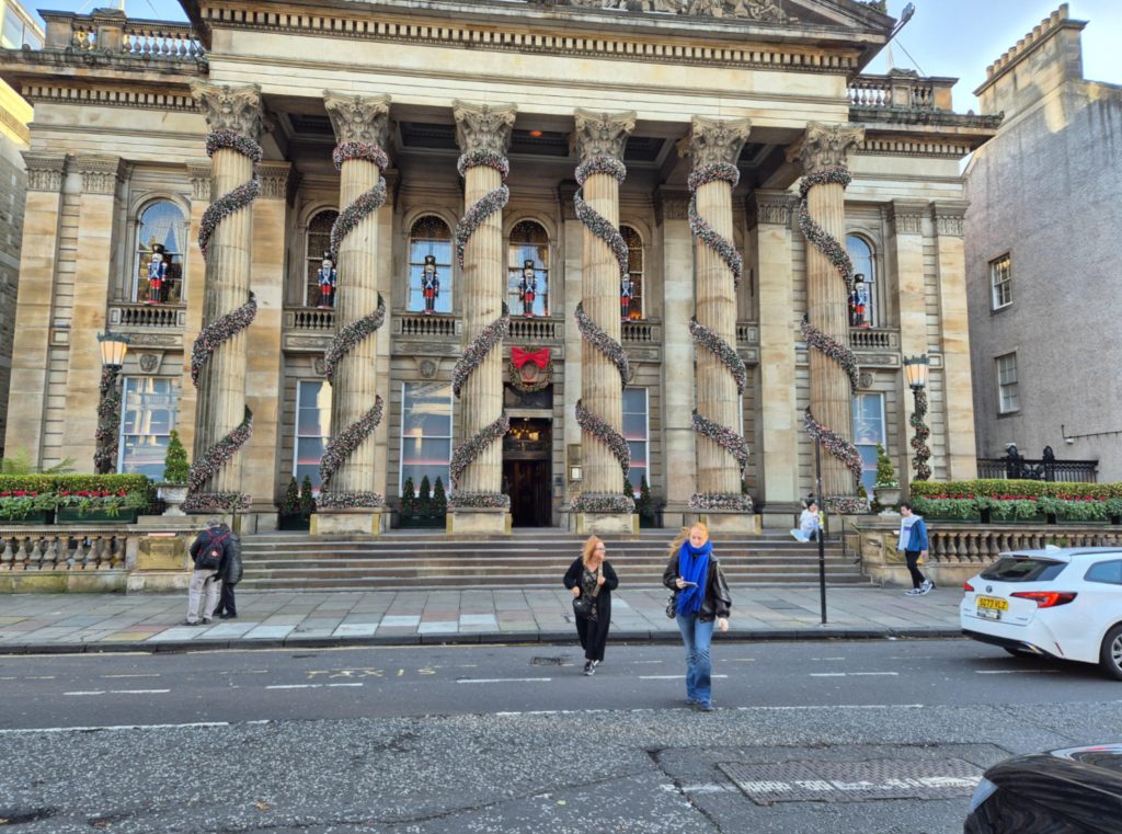 EDINBURGH locals have been left divided as the Christmas lights at The Dome bar and restaurant have appeared – despite Halloween still being around the corner.