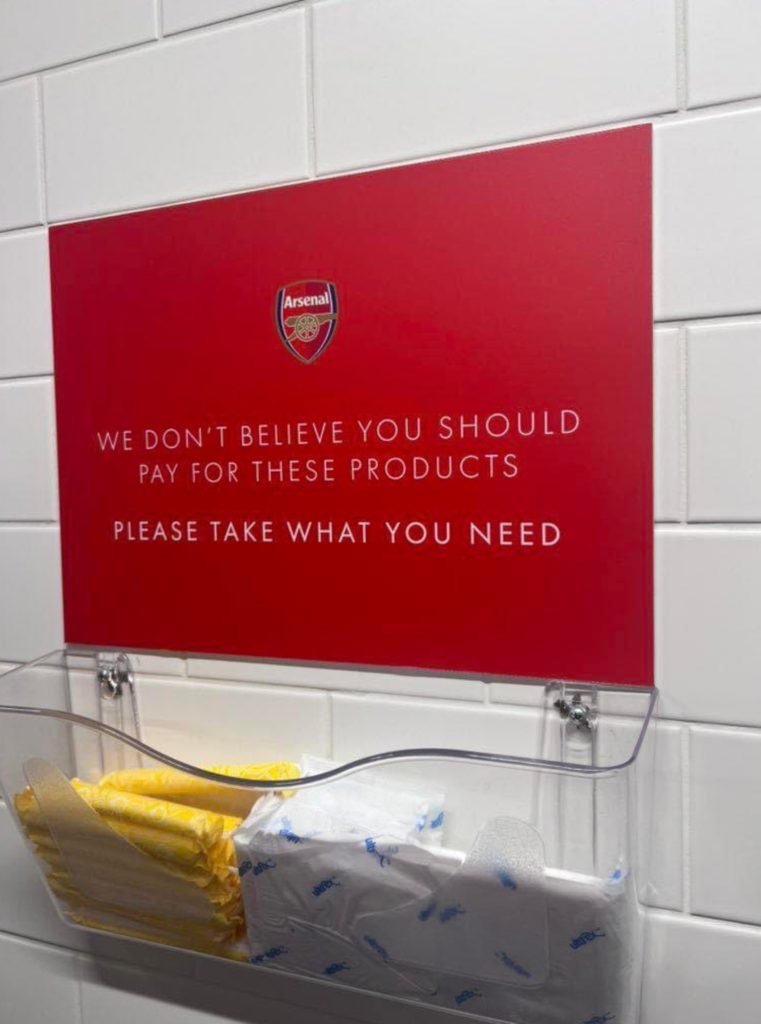 ARSENAL have received praise amongst Brits online after the club made a move to supply free sanitary products in the women’s bathroom at the Emirates.