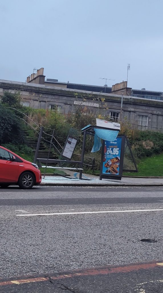 POLICE have responded to an incident that saw a Morrisons lorry smash into an Edinburgh bus stop, leaving one would-be passenger “covered in glass”.