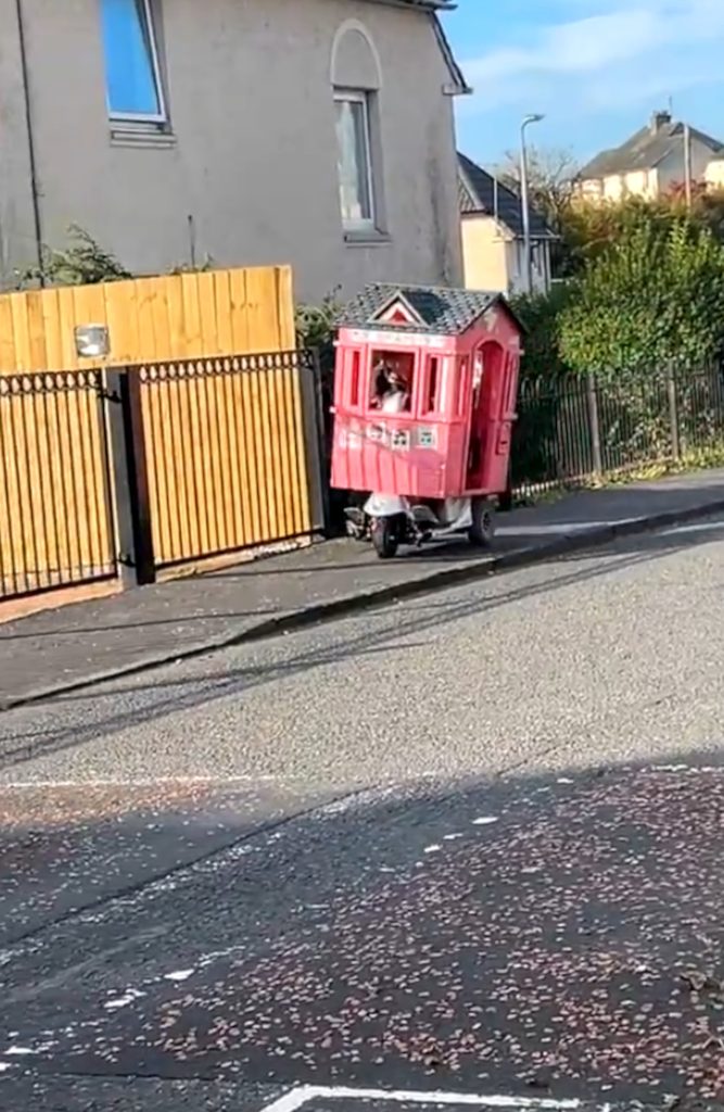 A SCOTS OAP was spotted driving a unique mobile home – as he decked his mobility scooter out with a children’s playhouse.