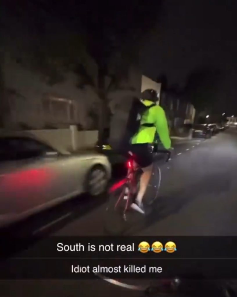 THIS is the shocking moment a brazen masked thug shoves a moving cyclist causing him to crash at high speed into a parked car.