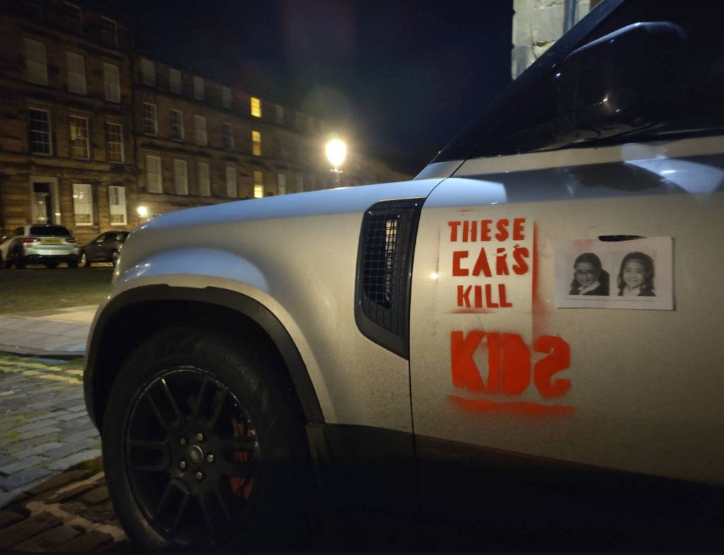 ENVIRONMENTAL activist organisation, the Tyre Extinguishers, have struck for the second time in a month in Edinburgh, vandalising 20 SUVs.