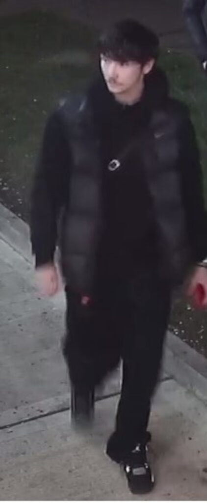 An image of the man wanted in connection with an incident on November 5 - he is wearing all black clothing and is pictured on CCTV.