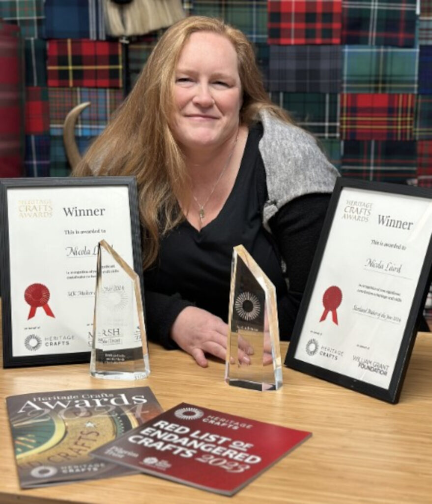 Nicola Laird after being awarded two prizes for kiltmaking