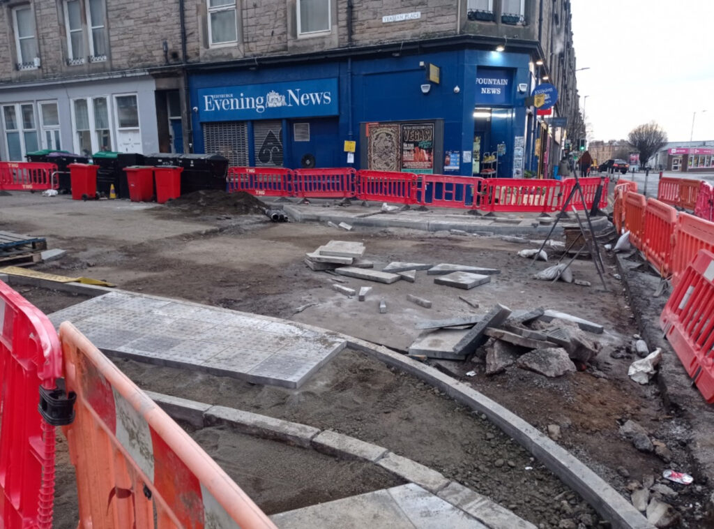 Pedestrian crossing improvement underway at Yeaman Place/Dundee Street. (C) LivingStreetsEd/X