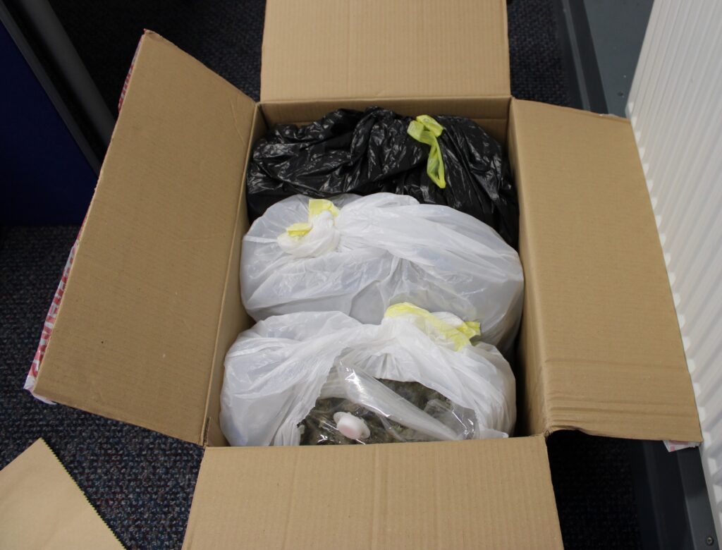 An image of a box full of drugs seized by Police Scotland in Lerwick, Shetland.