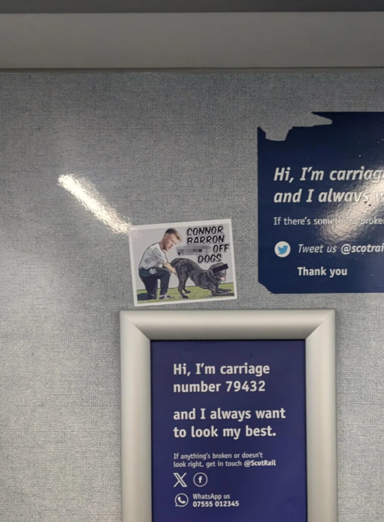 The stickers were spotted on a number of ScotRail trains. (C) Reddit.