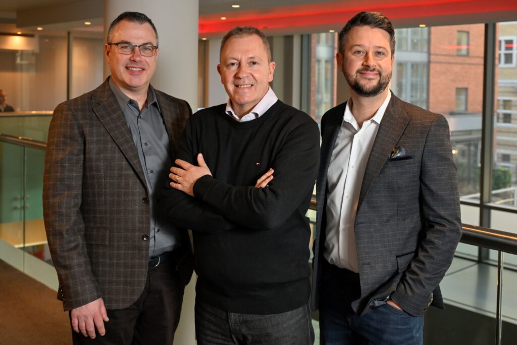 An image of (L-R) Danny Crone, founder of nFocus, Dave Kelly, CEO of 2i and Ryan James, managing director of nFocus.