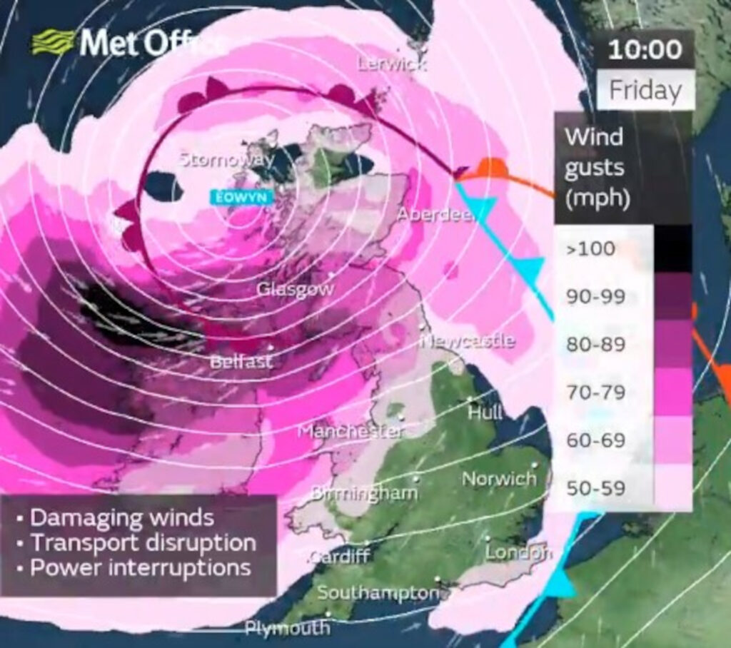 Map given by the Met Office (C) metoffice/X