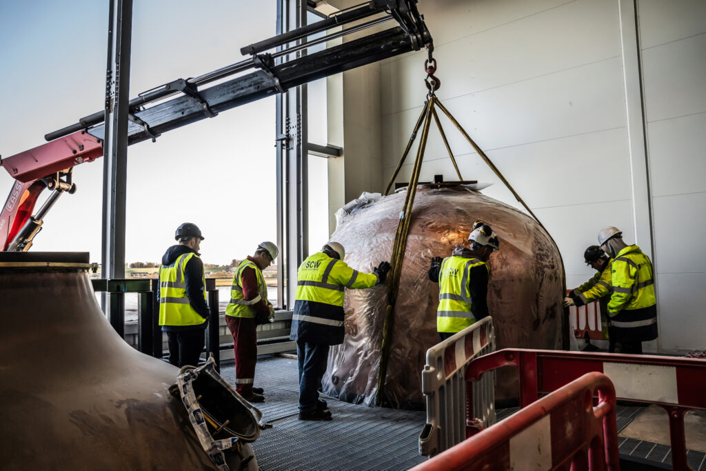 An image of the stills being installed at Eden Mill's distillery.