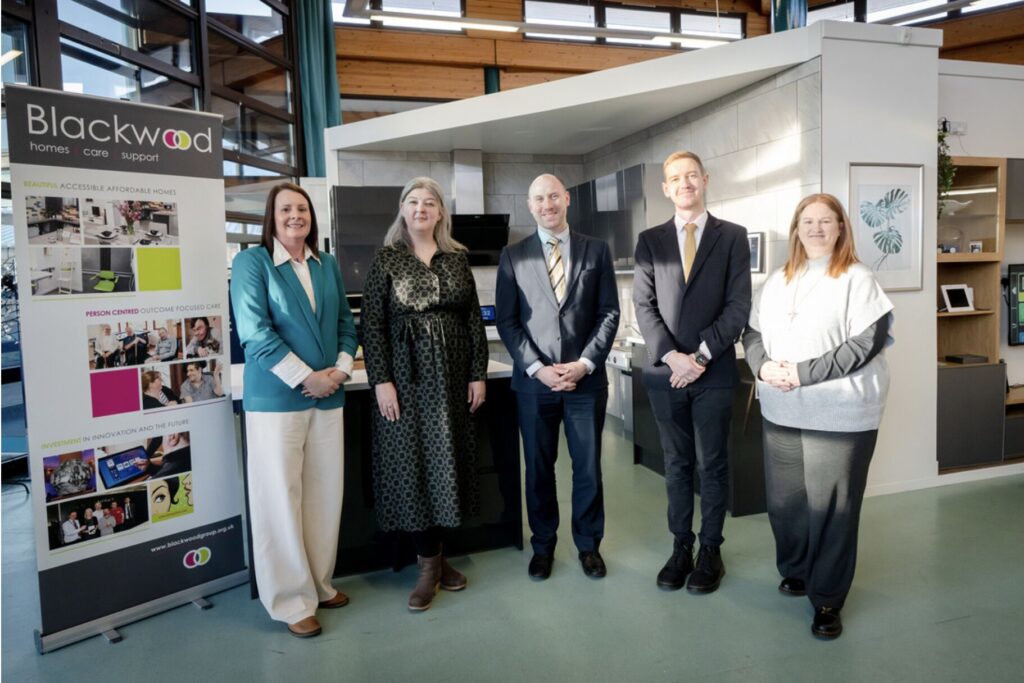 Neil Gray MSP, Heather Thomson, Interim CEO, the Data Lab, and staff members meeting at the Peoplehood Project