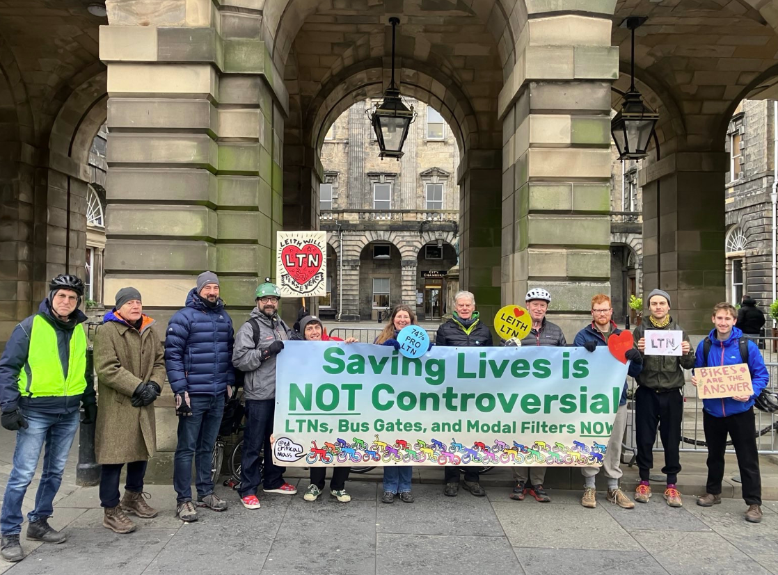 Edinburgh Critical Mass campaigners outside the city chambers. (C) Bluesky.