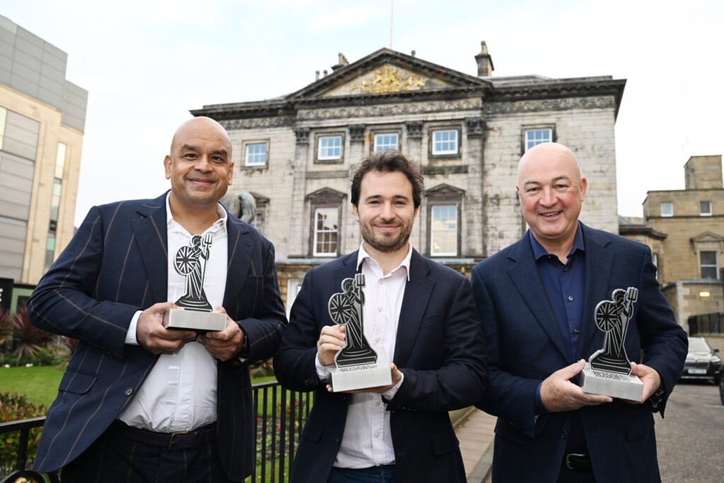 Image shows Pic Greg Macvean 21/11/2024 Frame - Josh Littlejohn of Social Bite, Shaf Rasul and Alan Jope of Natwest launch the National Business Awards