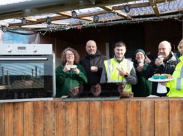 Image L-R Sharon Hill – MAEDT Manager Neil Edgar – Development Manager, Melville Housing Association Calum Thomson – Site Manager Phil Morris – MAEDT Enterprise Development Worker Alasdair MacGregor MAEDT chairman Margaret Davidson Regional Sales Director Lovell